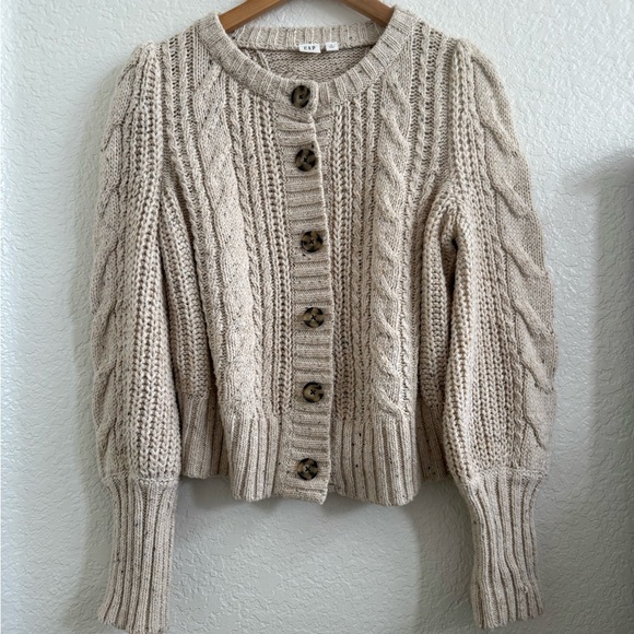 GAP Sweaters - GAP Cable Knit Cardigan Sweater - Beige Tan Cream - Small Buttons